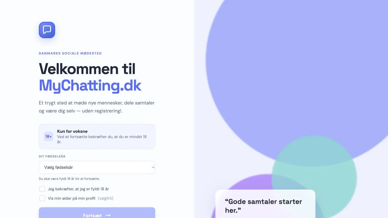 Screenshot af forsiden på MyChatting.dk