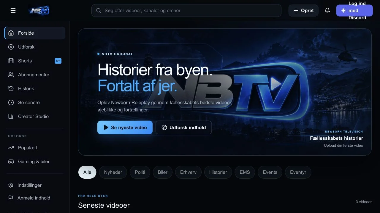 Screenshot af forsiden på NBTV – Newborn Television